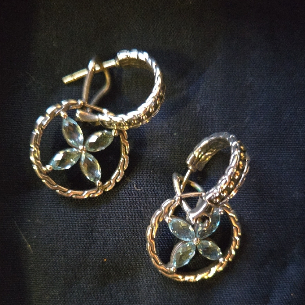 John Hardy Silver Earrings with Blue Floral Design
